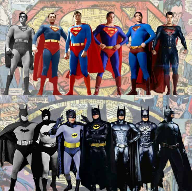 Batman and Superman historic outfits