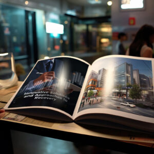 open brochure on a desk