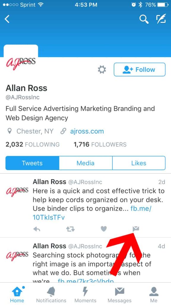 twitter message button