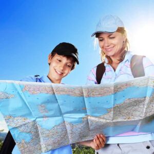 family looking at a map