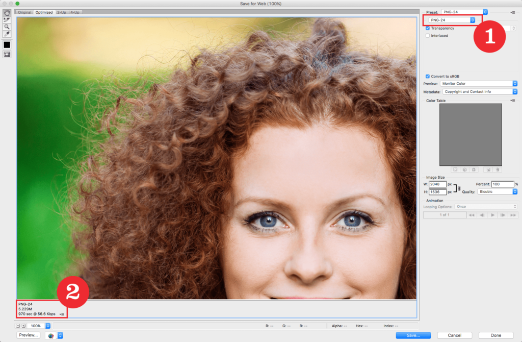 photoshop save for web screen